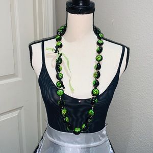Kukui Nut Lei Hibiscus GREEN Flower Necklace Hawaiian Luau